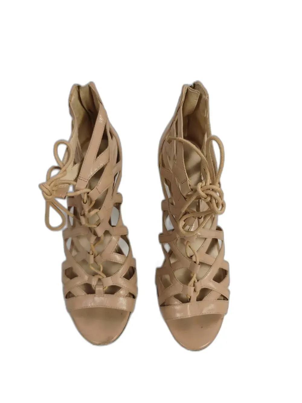 Women Nine West Lace Up Cage Heels Nude Size 8M